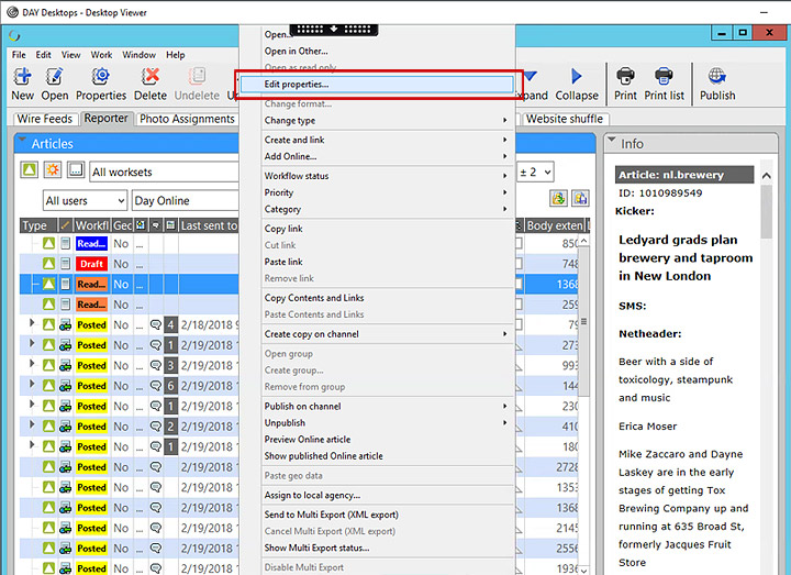 FIG. 1 – Right-click story and go to the ‘Edit properties …’ menu item.